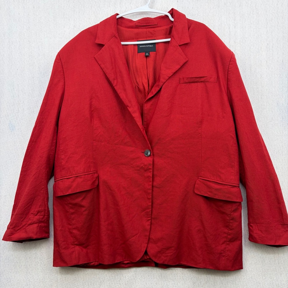 Banana Republic Womens Red Linen Rayon Blend Single Button Blazer Jacket XL